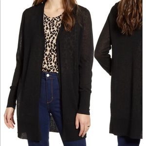 Halogen Side Slit Cardigan black linen blend size M